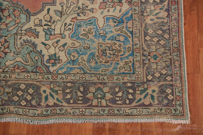 Medallion Floral Heriz Terracotta and Ivory Antique 8x10 Hand Knotted Wool Area Rug