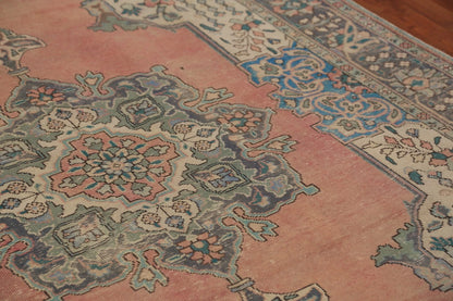 Medallion Floral Heriz Terracotta and Ivory Antique 8x10 Hand Knotted Wool Area Rug