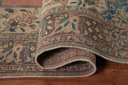 Medallion Floral Heriz Terracotta and Ivory Antique 8x10 Hand Knotted Wool Area Rug