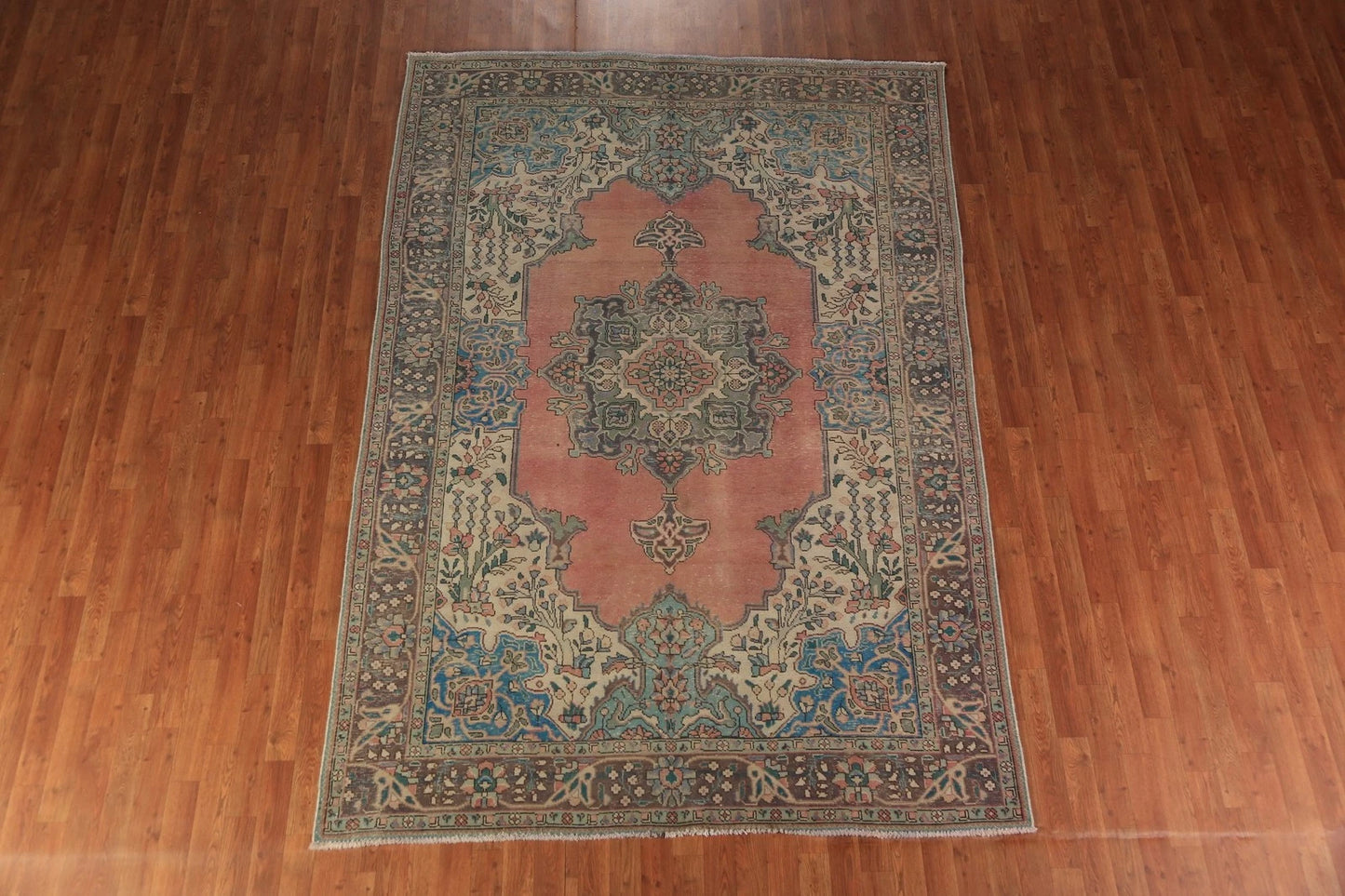Medallion Floral Heriz Terracotta and Ivory Antique 8x10 Hand Knotted Wool Area Rug
