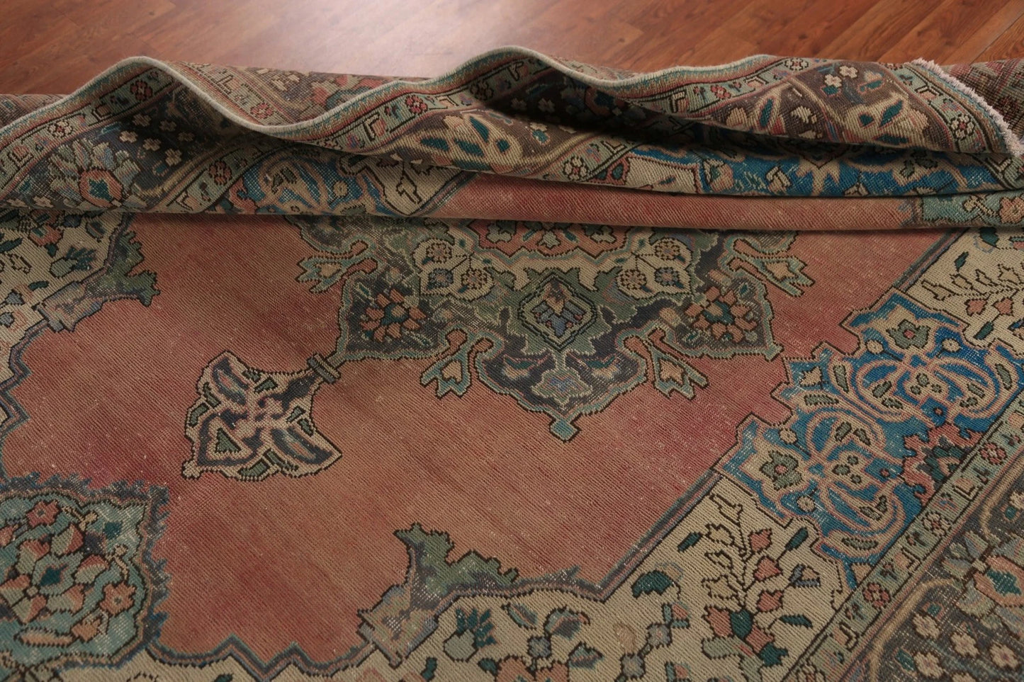 Medallion Floral Heriz Terracotta and Ivory Antique 8x10 Hand Knotted Wool Area Rug