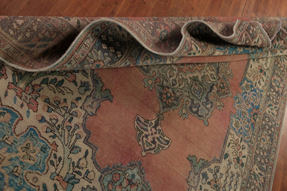 Medallion Floral Heriz Terracotta and Ivory Antique 8x10 Hand Knotted Wool Area Rug