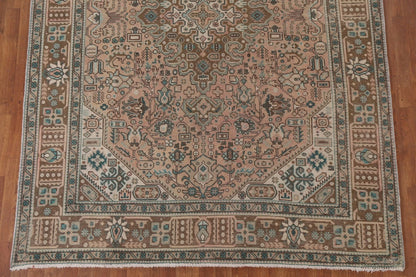 Hand Knotted Antique Heriz Warm Taupe and Sage 8x10 Geometric Medallion Wool Area Rug