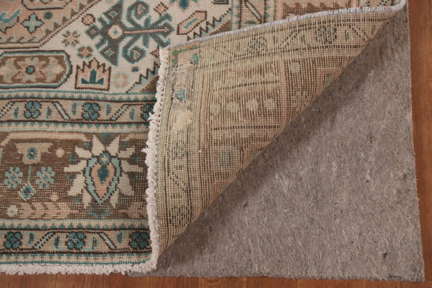 Hand Knotted Antique Heriz Warm Taupe and Sage 8x10 Geometric Medallion Wool Area Rug
