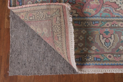 Romantic Dusty Rose and Sage 8x10 Hand Knotted Antique Heriz Serapi Floral Medallion Wool Area Rug