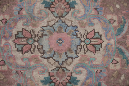 Romantic Dusty Rose and Sage 8x10 Hand Knotted Antique Heriz Serapi Floral Medallion Wool Area Rug