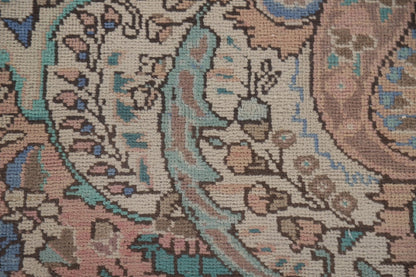 Romantic Dusty Rose and Sage 8x10 Hand Knotted Antique Heriz Serapi Floral Medallion Wool Area Rug