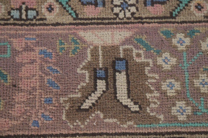 Romantic Dusty Rose and Sage 8x10 Hand Knotted Antique Heriz Serapi Floral Medallion Wool Area Rug