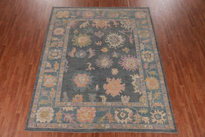 8x10 Vibrant Colorful Charcoal and Blush Oushak Hand Knotted Large Floral Wool Area Rug