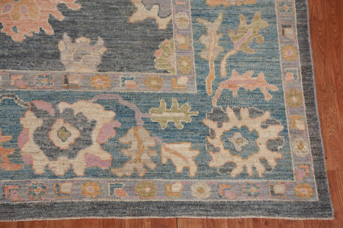 8x10 Vibrant Colorful Charcoal and Blush Oushak Hand Knotted Large Floral Wool Area Rug