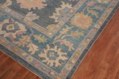 8x10 Vibrant Colorful Charcoal and Blush Oushak Hand Knotted Large Floral Wool Area Rug
