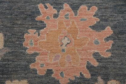 8x10 Vibrant Colorful Charcoal and Blush Oushak Hand Knotted Large Floral Wool Area Rug