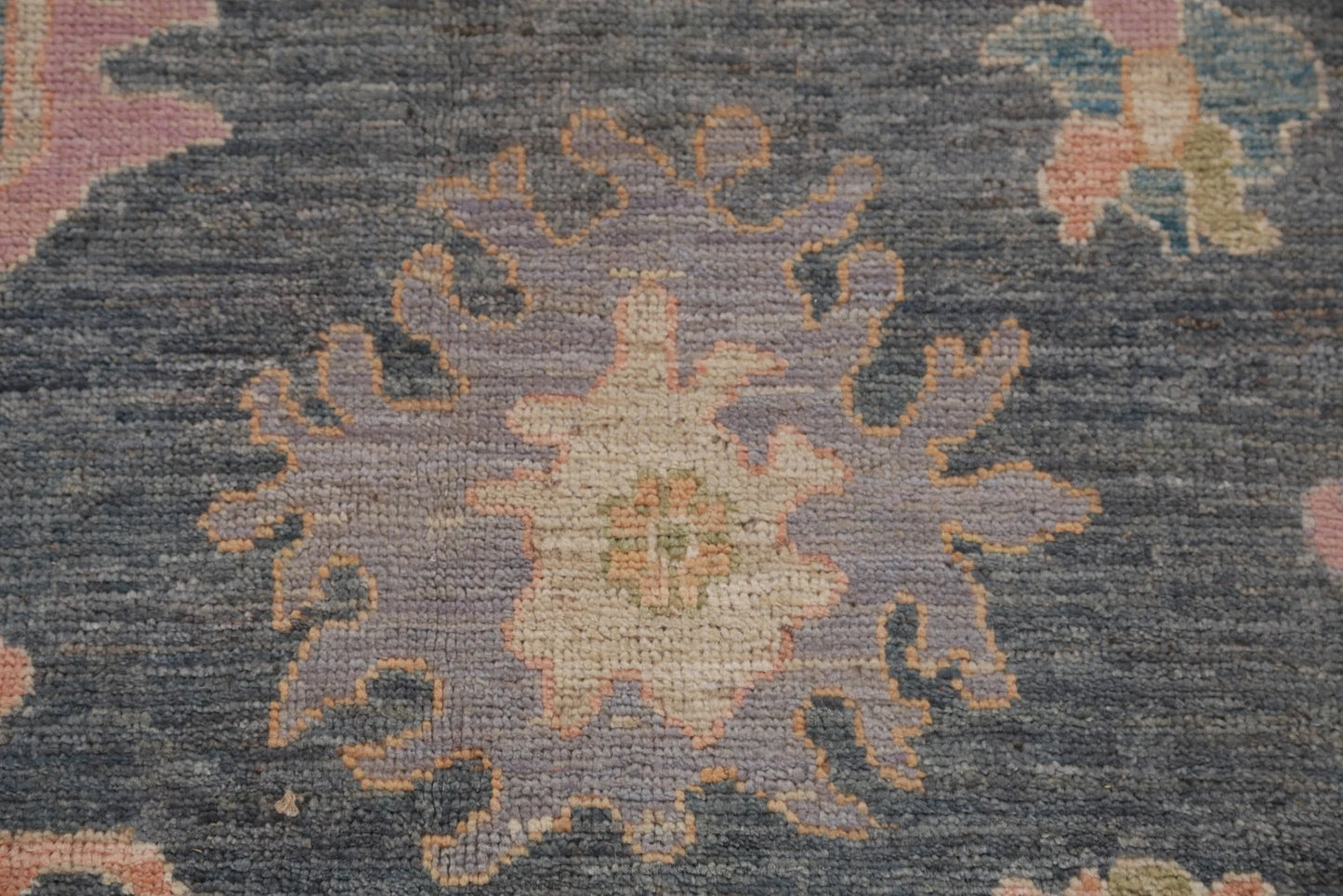 8x10 Vibrant Colorful Charcoal and Blush Oushak Hand Knotted Large Floral Wool Area Rug