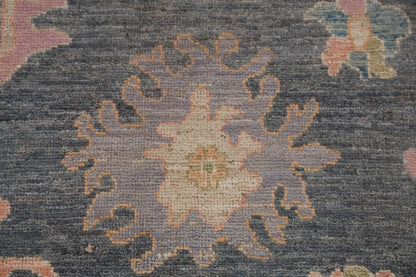 8x10 Vibrant Colorful Charcoal and Blush Oushak Hand Knotted Large Floral Wool Area Rug