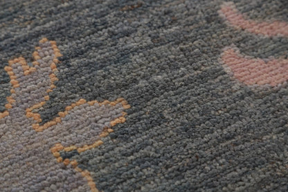 8x10 Vibrant Colorful Charcoal and Blush Oushak Hand Knotted Large Floral Wool Area Rug
