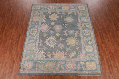 8x10 Vibrant Colorful Charcoal and Blush Oushak Hand Knotted Large Floral Wool Area Rug