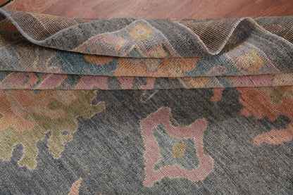 8x10 Vibrant Colorful Charcoal and Blush Oushak Hand Knotted Large Floral Wool Area Rug