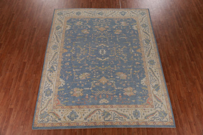 All-Over Floral Oushak Denim Blue and Ivory Antique Oriental 8x10 Hand Knotted Wool Area Rug