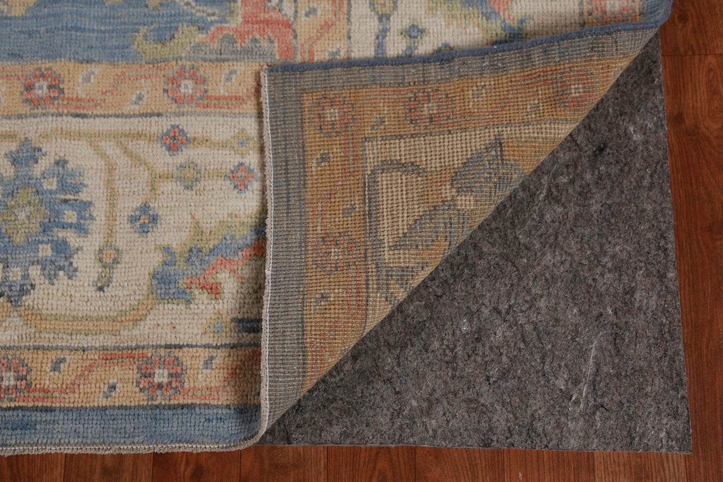 All-Over Floral Oushak Denim Blue and Ivory Antique Oriental 8x10 Hand Knotted Wool Area Rug