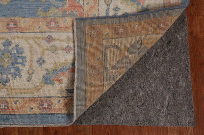 All-Over Floral Oushak Denim Blue and Ivory Antique Oriental 8x10 Hand Knotted Wool Area Rug