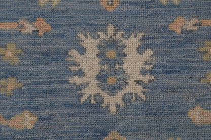 All-Over Floral Oushak Denim Blue and Ivory Antique Oriental 8x10 Hand Knotted Wool Area Rug