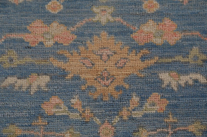 All-Over Floral Oushak Denim Blue and Ivory Antique Oriental 8x10 Hand Knotted Wool Area Rug