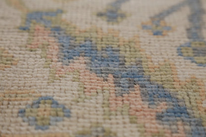 All-Over Floral Oushak Denim Blue and Ivory Antique Oriental 8x10 Hand Knotted Wool Area Rug