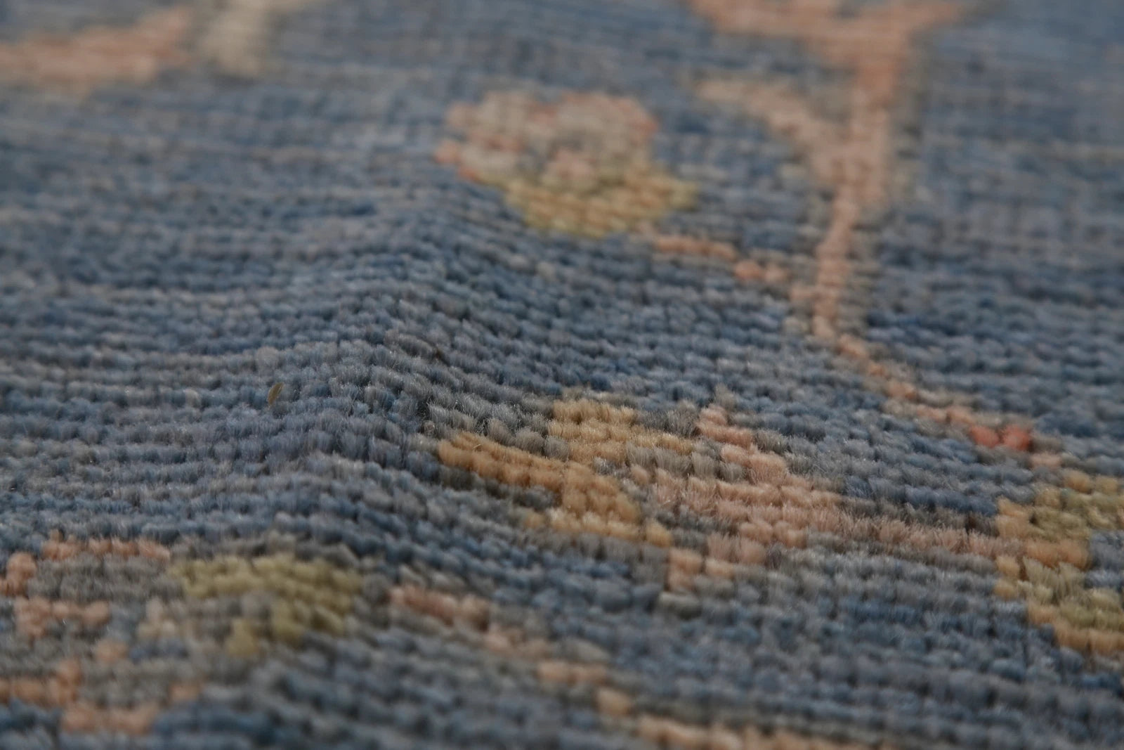 All-Over Floral Oushak Denim Blue and Ivory Antique Oriental 8x10 Hand Knotted Wool Area Rug