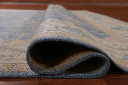 All-Over Floral Oushak Denim Blue and Ivory Antique Oriental 8x10 Hand Knotted Wool Area Rug