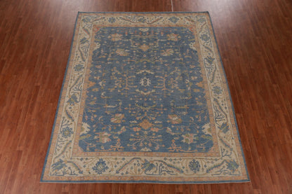 All-Over Floral Oushak Denim Blue and Ivory Antique Oriental 8x10 Hand Knotted Wool Area Rug