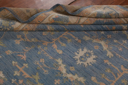 All-Over Floral Oushak Denim Blue and Ivory Antique Oriental 8x10 Hand Knotted Wool Area Rug