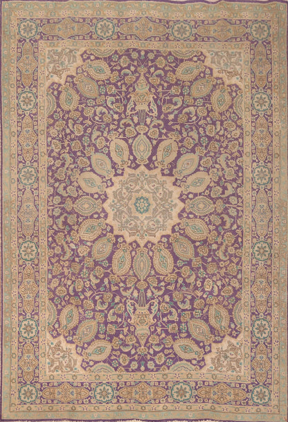 Royal Purple and Ivory 8x10 Hand Knotted Premium Heriz Serapi Medallion Paisley Wool Area Rug