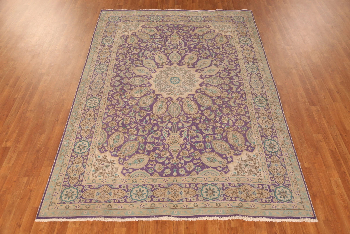 Royal Purple and Ivory 8x10 Hand Knotted Premium Heriz Serapi Medallion Paisley Wool Area Rug