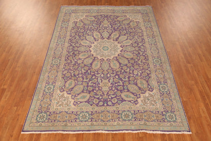 Royal Purple and Ivory 8x10 Hand Knotted Premium Heriz Serapi Medallion Paisley Wool Area Rug