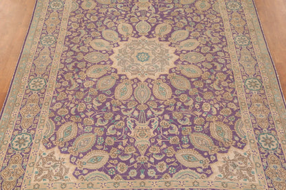 Royal Purple and Ivory 8x10 Hand Knotted Premium Heriz Serapi Medallion Paisley Wool Area Rug