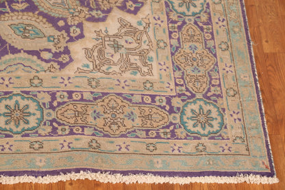 Royal Purple and Ivory 8x10 Hand Knotted Premium Heriz Serapi Medallion Paisley Wool Area Rug