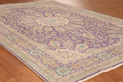 Royal Purple and Ivory 8x10 Hand Knotted Premium Heriz Serapi Medallion Paisley Wool Area Rug
