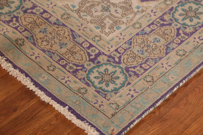 Royal Purple and Ivory 8x10 Hand Knotted Premium Heriz Serapi Medallion Paisley Wool Area Rug