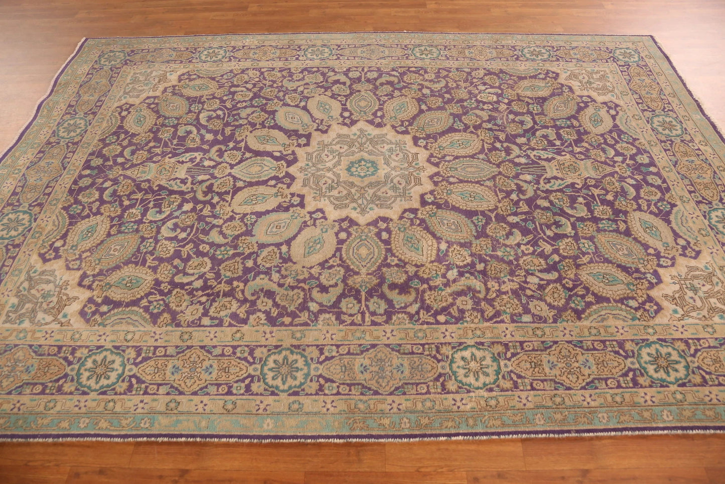 Royal Purple and Ivory 8x10 Hand Knotted Premium Heriz Serapi Medallion Paisley Wool Area Rug