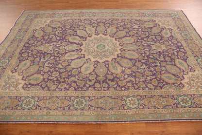 Royal Purple and Ivory 8x10 Hand Knotted Premium Heriz Serapi Medallion Paisley Wool Area Rug