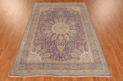 Royal Purple and Ivory 8x10 Hand Knotted Premium Heriz Serapi Medallion Paisley Wool Area Rug