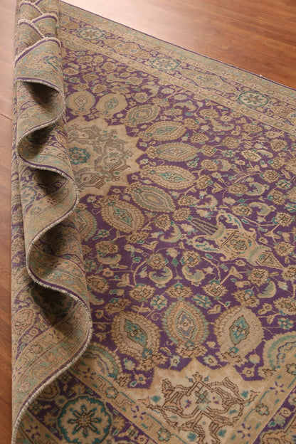 Royal Purple and Ivory 8x10 Hand Knotted Premium Heriz Serapi Medallion Paisley Wool Area Rug