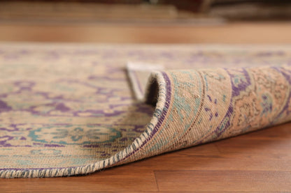 Royal Purple and Ivory 8x10 Hand Knotted Premium Heriz Serapi Medallion Paisley Wool Area Rug