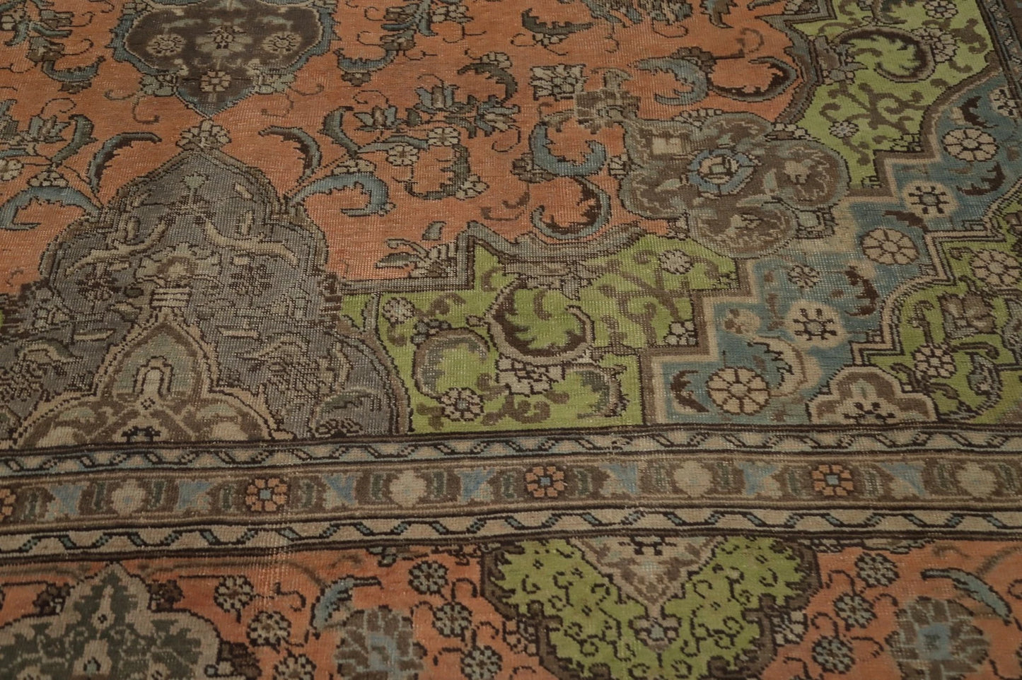 8x10 Rich Terracotta and Slate Blue Heriz Serapi Hand Knotted Floral Medallion Wool Area Rug