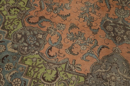 8x10 Rich Terracotta and Slate Blue Heriz Serapi Hand Knotted Floral Medallion Wool Area Rug