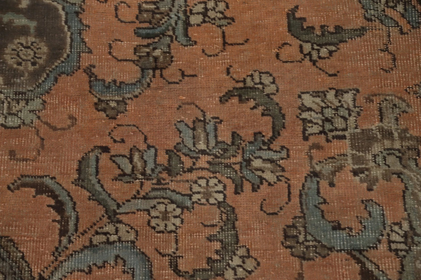 8x10 Rich Terracotta and Slate Blue Heriz Serapi Hand Knotted Floral Medallion Wool Area Rug