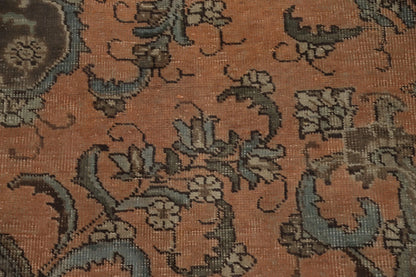 8x10 Rich Terracotta and Slate Blue Heriz Serapi Hand Knotted Floral Medallion Wool Area Rug