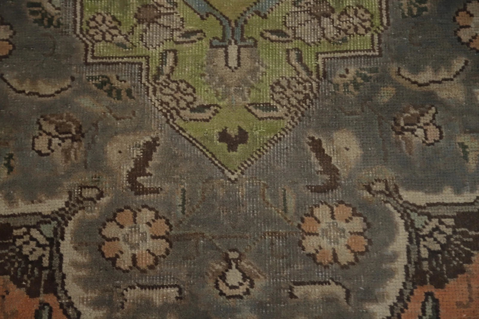 8x10 Rich Terracotta and Slate Blue Heriz Serapi Hand Knotted Floral Medallion Wool Area Rug