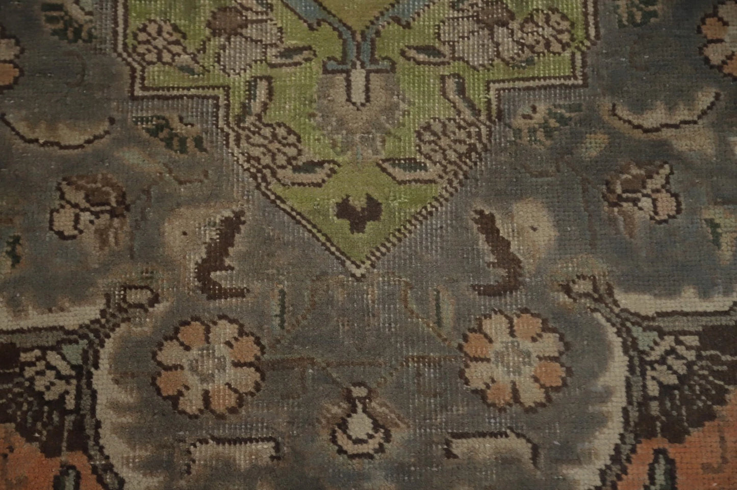 8x10 Rich Terracotta and Slate Blue Heriz Serapi Hand Knotted Floral Medallion Wool Area Rug