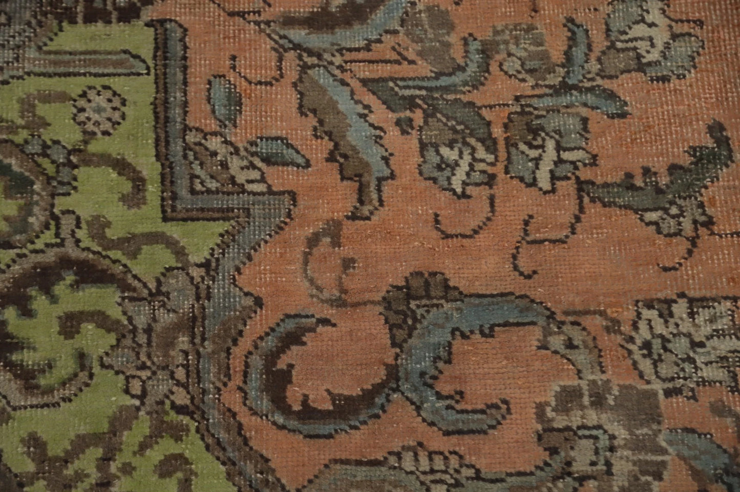 8x10 Rich Terracotta and Slate Blue Heriz Serapi Hand Knotted Floral Medallion Wool Area Rug